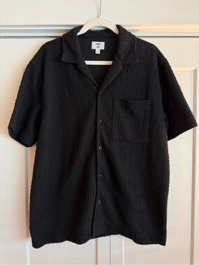Mode of One Men’s Black Textured Short-Sleeve Shirt